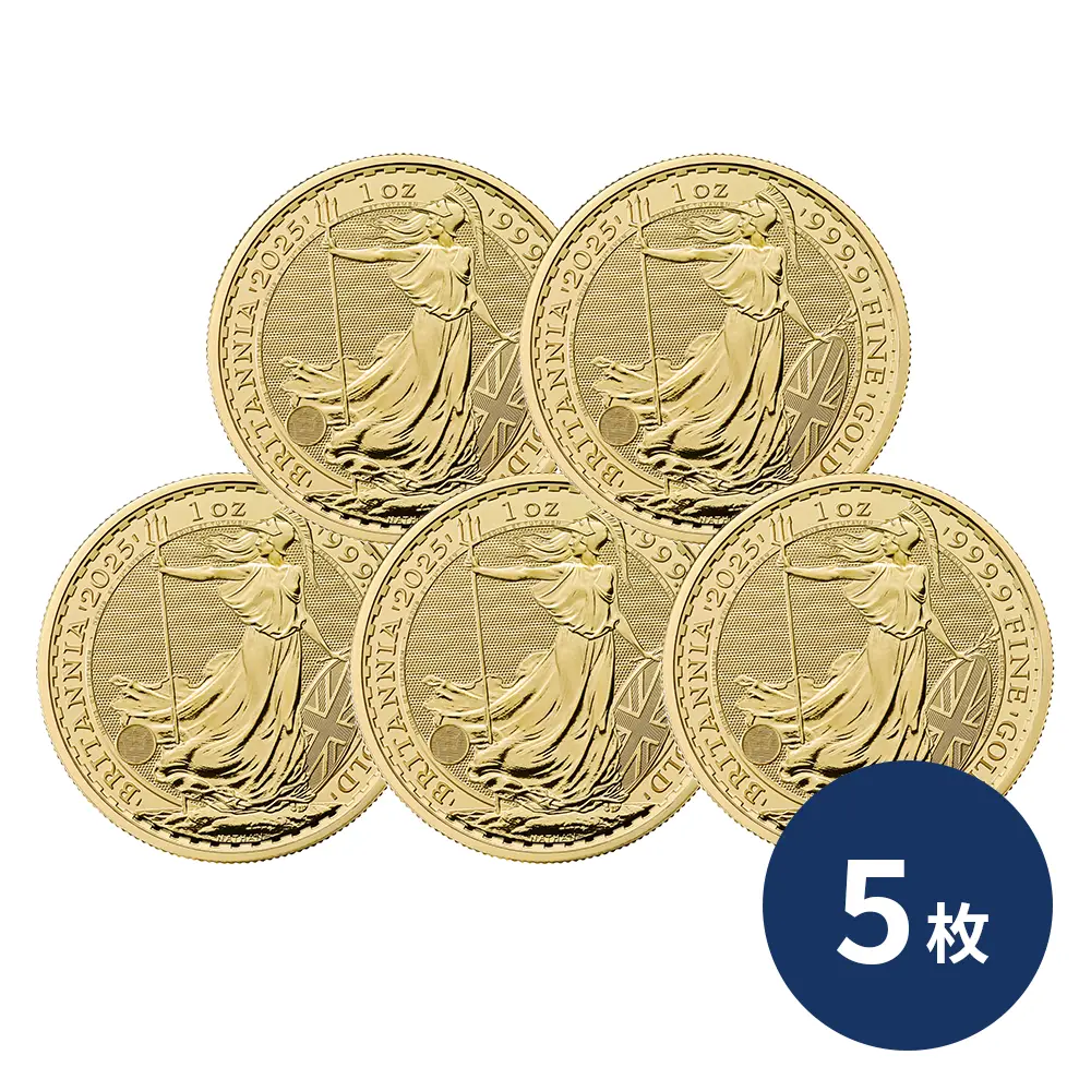 イギリス 2025 チャールズ3世 ブリタニア 100ポンド 1オンス 金貨 【5枚】 (コインケース付き)