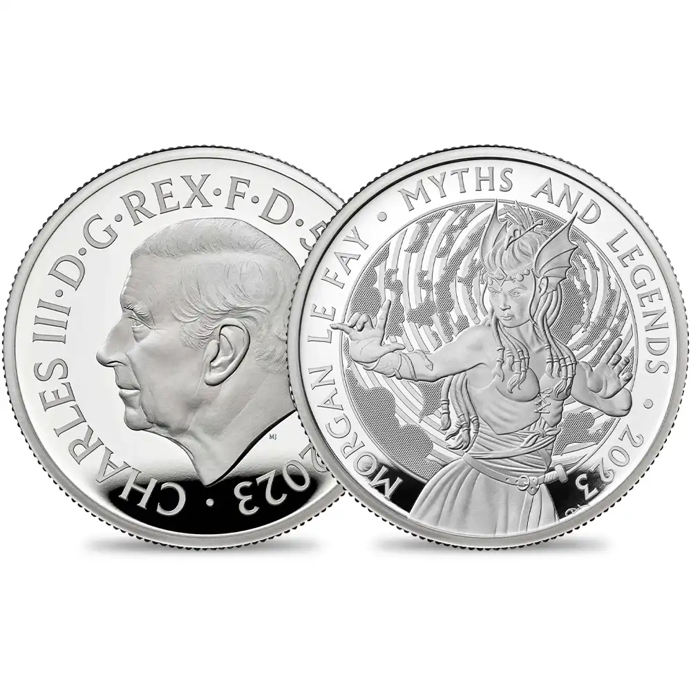 2023 チャールズ3世 神話と伝説シリーズ第3弾  モーガン・ル・フェイ 5ポンド2オンスプルーフ銀貨 未鑑定　箱付き【ご予約承り品】