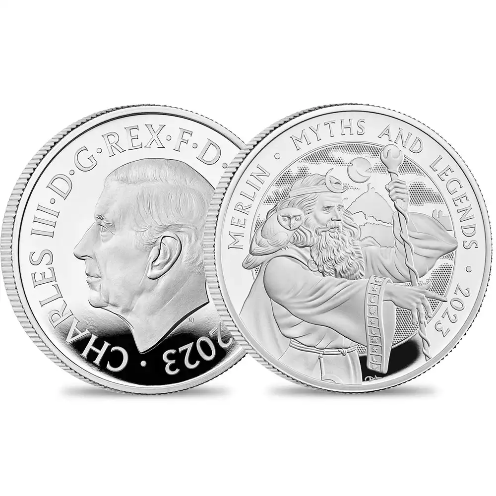2023 チャールズ3世 神話と伝説シリーズ第2弾  マーリン  2ポンド1オンスプルーフ銀貨 未鑑定 箱付き【ご予約承り品】