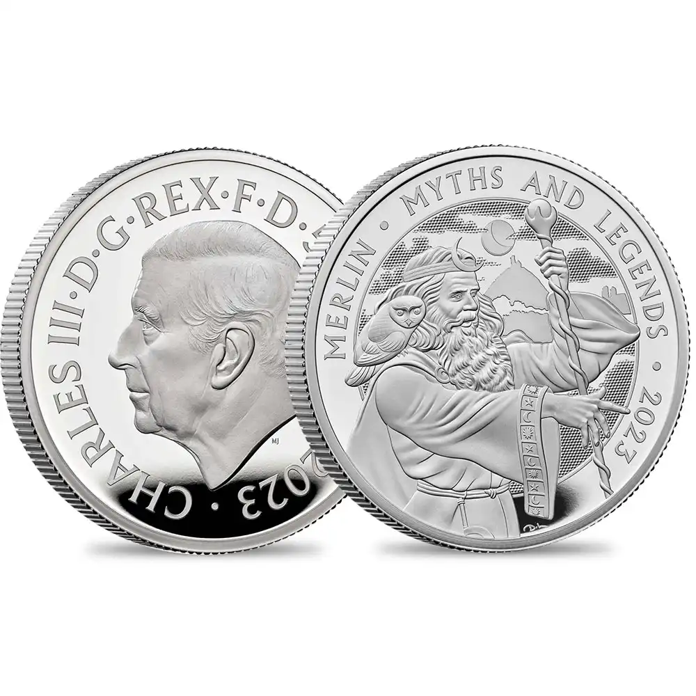 2023 チャールズ3世 神話と伝説シリーズ第2弾  マーリン 5ポンド2オンスプルーフ銀貨 未鑑定 箱付き【ご予約承り品】