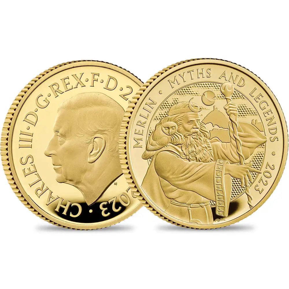 2023 チャールズ3世 神話と伝説シリーズ第2弾  マーリン 25ポンド1/4オンスプルーフ金貨 未鑑定 箱付き【ご予約承り品】
