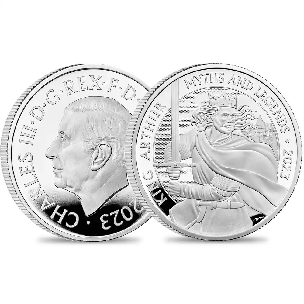 2023 チャールズ3世 神話と伝説シリーズ第1弾  アーサー王  2ポンド1オンスプルーフ銀貨 未鑑定 箱付き【ご予約承り品】