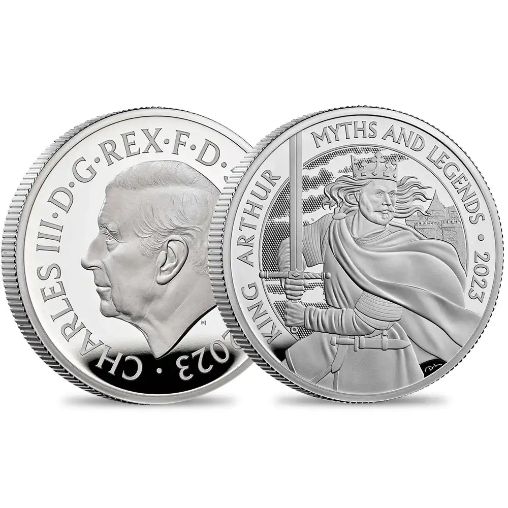 2023 チャールズ3世 神話と伝説シリーズ第1弾  アーサー王 5ポンド2オンスプルーフ銀貨 未鑑定　箱付き【ご予約承り品】
