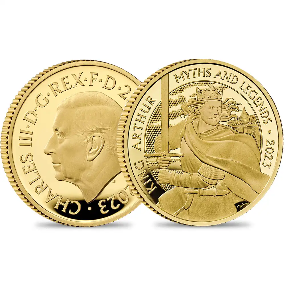 2023 チャールズ3世 神話と伝説シリーズ第1弾  アーサー王 25ポンド1/4オンスプルーフ金貨 未鑑定 箱付き【ご予約承り品】