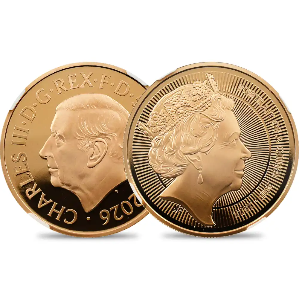 イギリス 2026 チャールズ3世 エリザベス2世のコイン肖像シリーズ 第五弾 5ポンド金貨 ファーストリリース NGC PF70UC チャールズ3世ラベル 箱付き