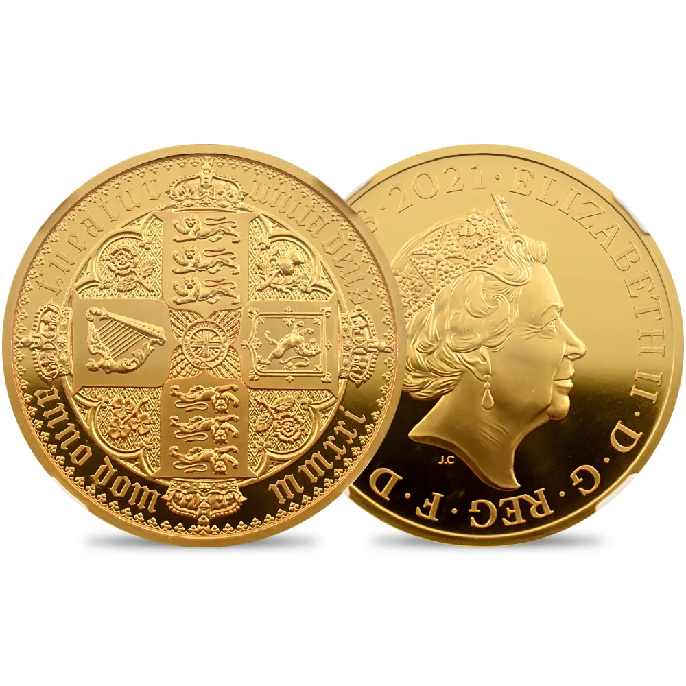 2021 エリザベス2世 ゴチッククラウン・リバースシールド 200ポンド 2オンス金貨 NGC PF70UC 箱付き