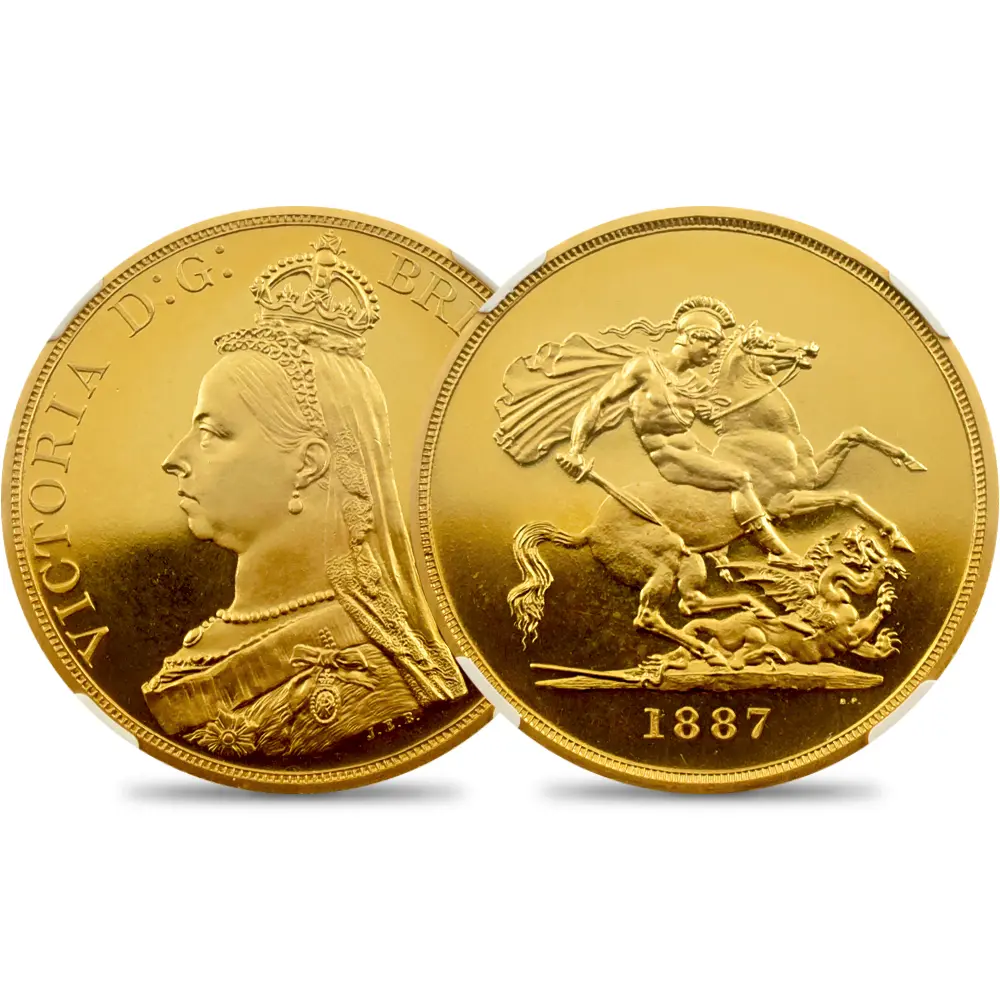 1887 ヴィクトリア女王 ジュビリーヘッド 聖ジョージ竜退治 5ソブリン金貨 NGC PF65UC
