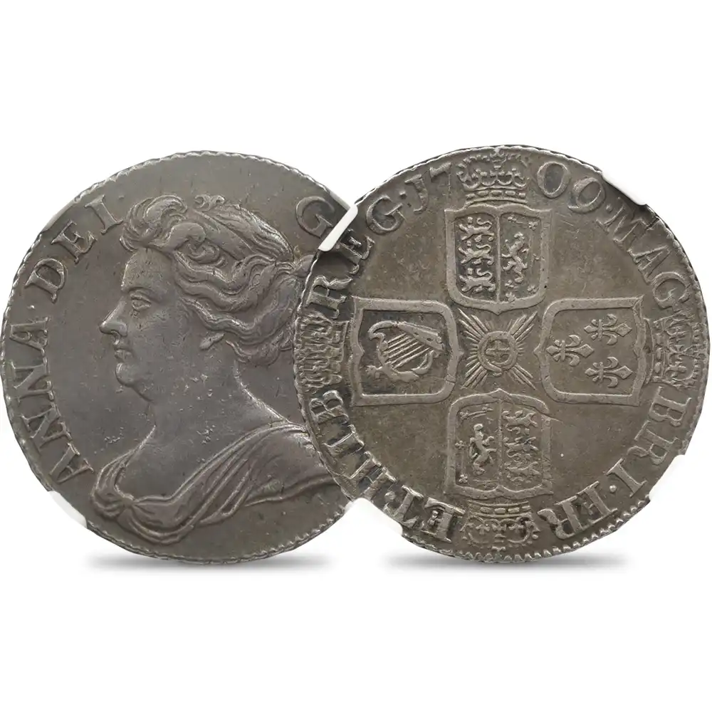 1709 アン女王 1シリング銀貨 NGC AU53