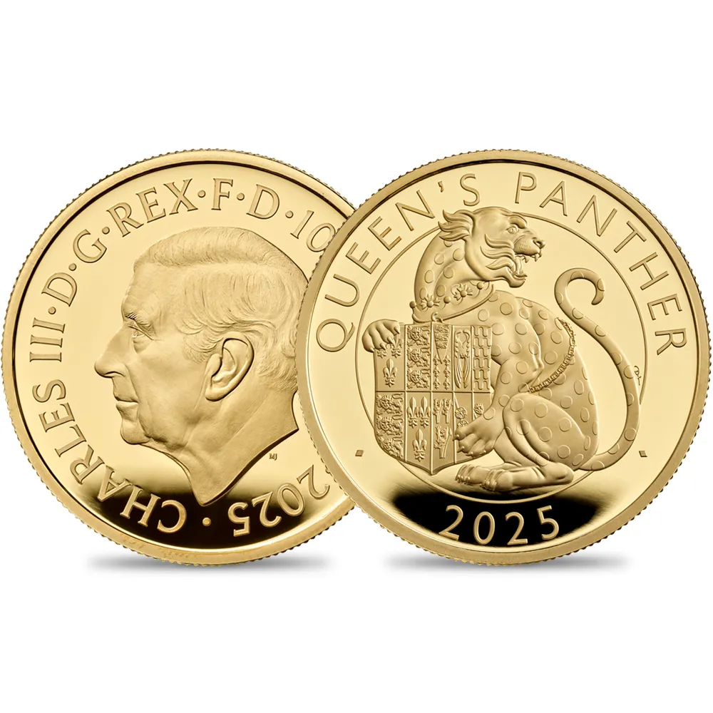 2025 チャールズ3世 ロイヤルテューダービースト 女王の豹 100ポンド1オンスプルーフ金貨 未鑑定 箱付き【ご予約承り品】