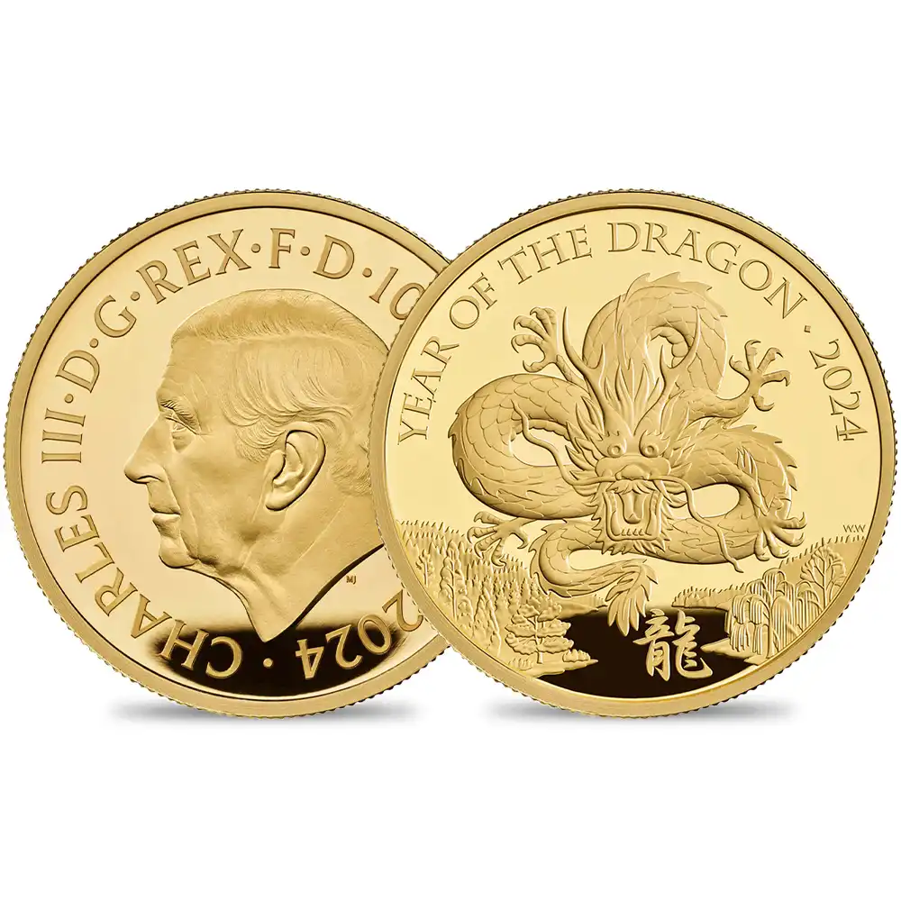2024 チャールズ3世 干支辰年 100ポンド1オンスプルーフ金貨 未鑑定 箱付き【ご予約承り品】