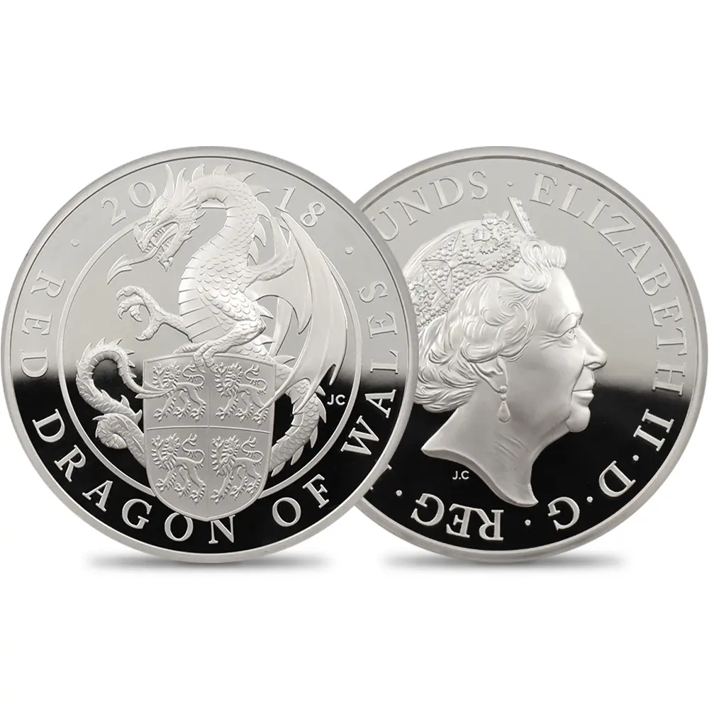 2018 エリザベス2世 クイーンズビースト ウェールズの赤いドラゴン 10ポンド5オンス銀貨 ファースト250ストラック NGC PF70UC 箱付き