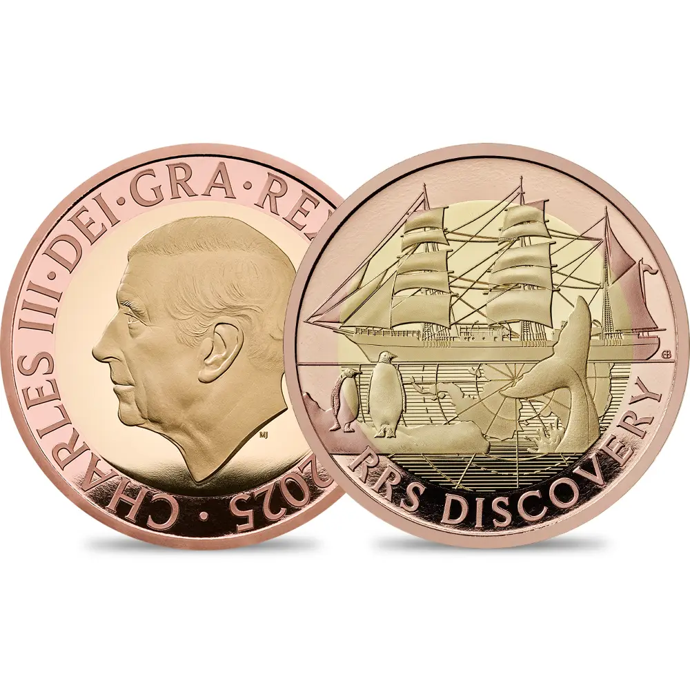 2025 チャールズ3世 RRSディスカバリー号 2ポンドプルーフ2色金貨 未鑑定 箱付き【ご予約承り品】