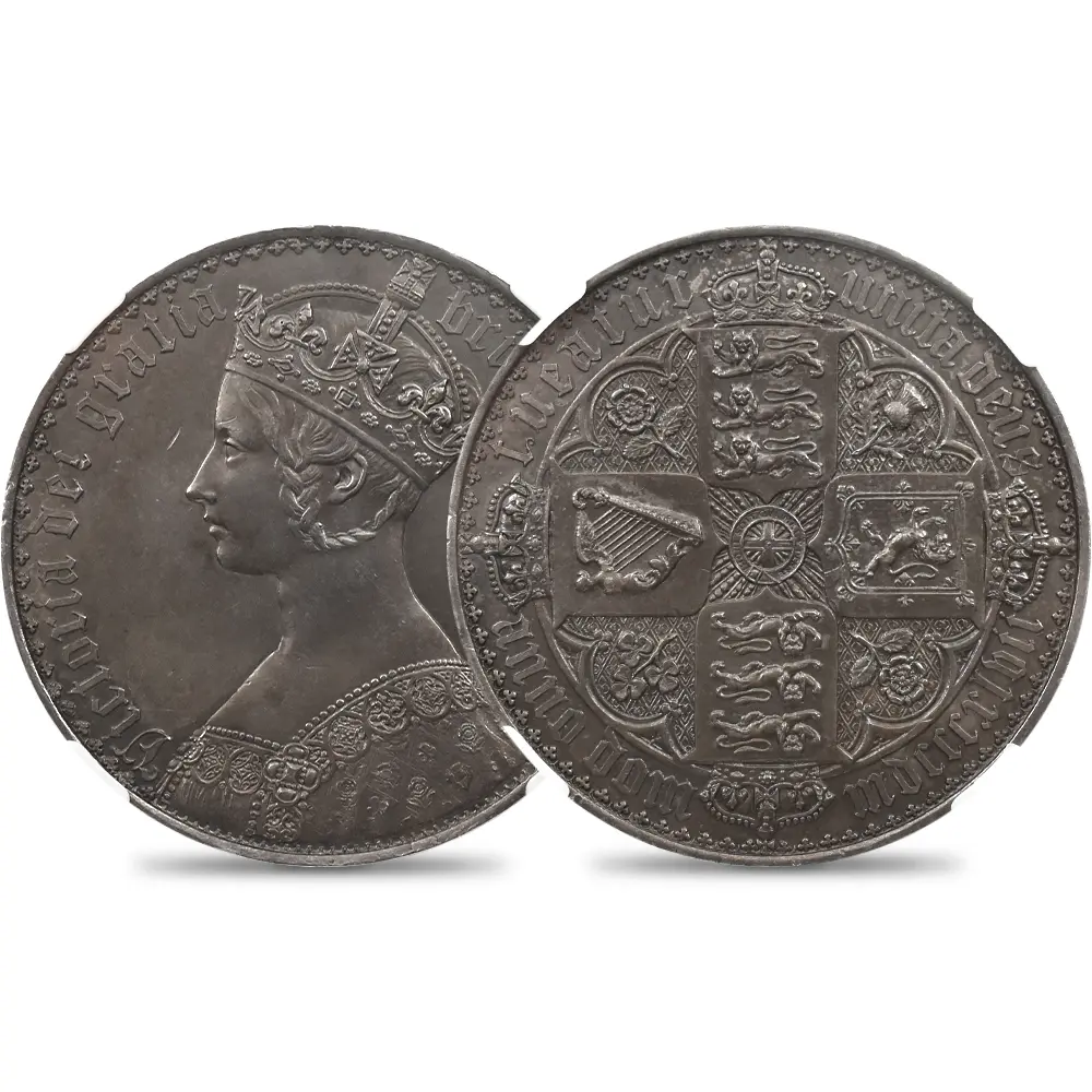 1847 ヴィクトリア女王 ゴチッククラウン銀貨 アンデシモエッジ NGC PF61