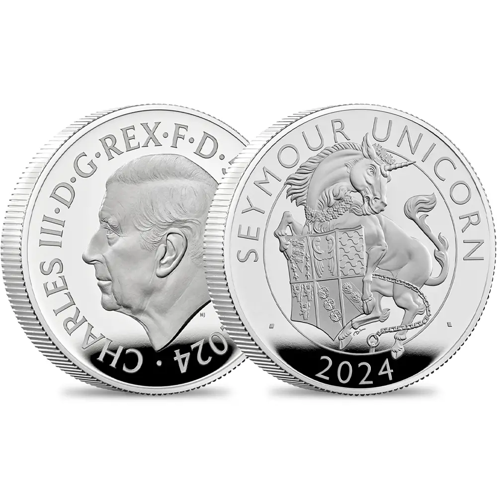2024 チャールズ3世 ロイヤルテューダービースト シーモアのユニコーン 5ポンド2オンスプルーフ銀貨 未鑑定 箱付き【ご予約承り品】
