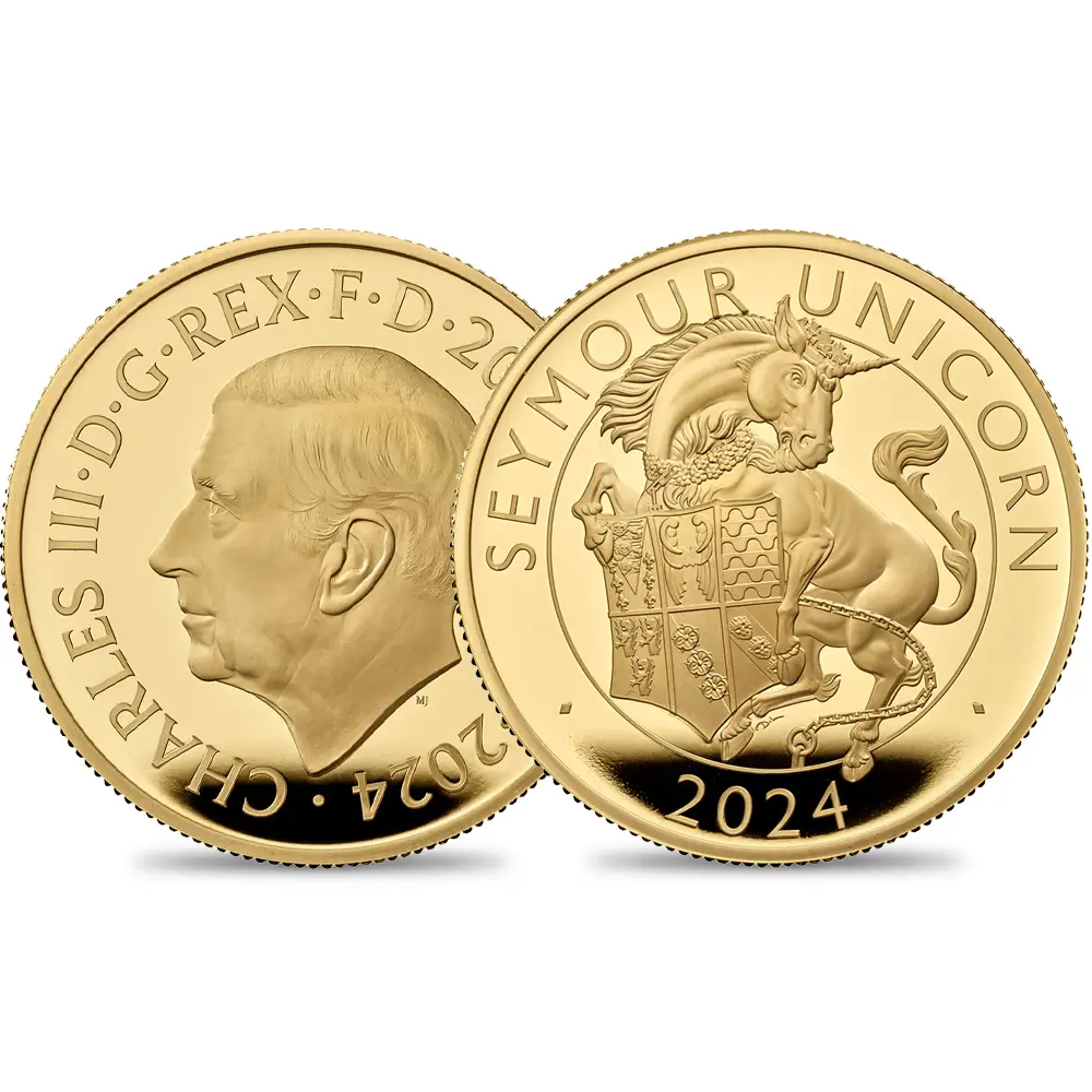 2024 チャールズ3世 ロイヤルテューダービースト シーモアのユニコーン 200ポンド2オンスプルーフ金貨 未鑑定 箱付き【ご予約承り品】