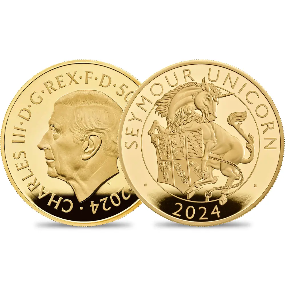 2024 チャールズ3世 ロイヤルテューダービースト シーモアのユニコーン 500ポンド5オンスプルーフ金貨 未鑑定 箱付き【ご予約承り品】