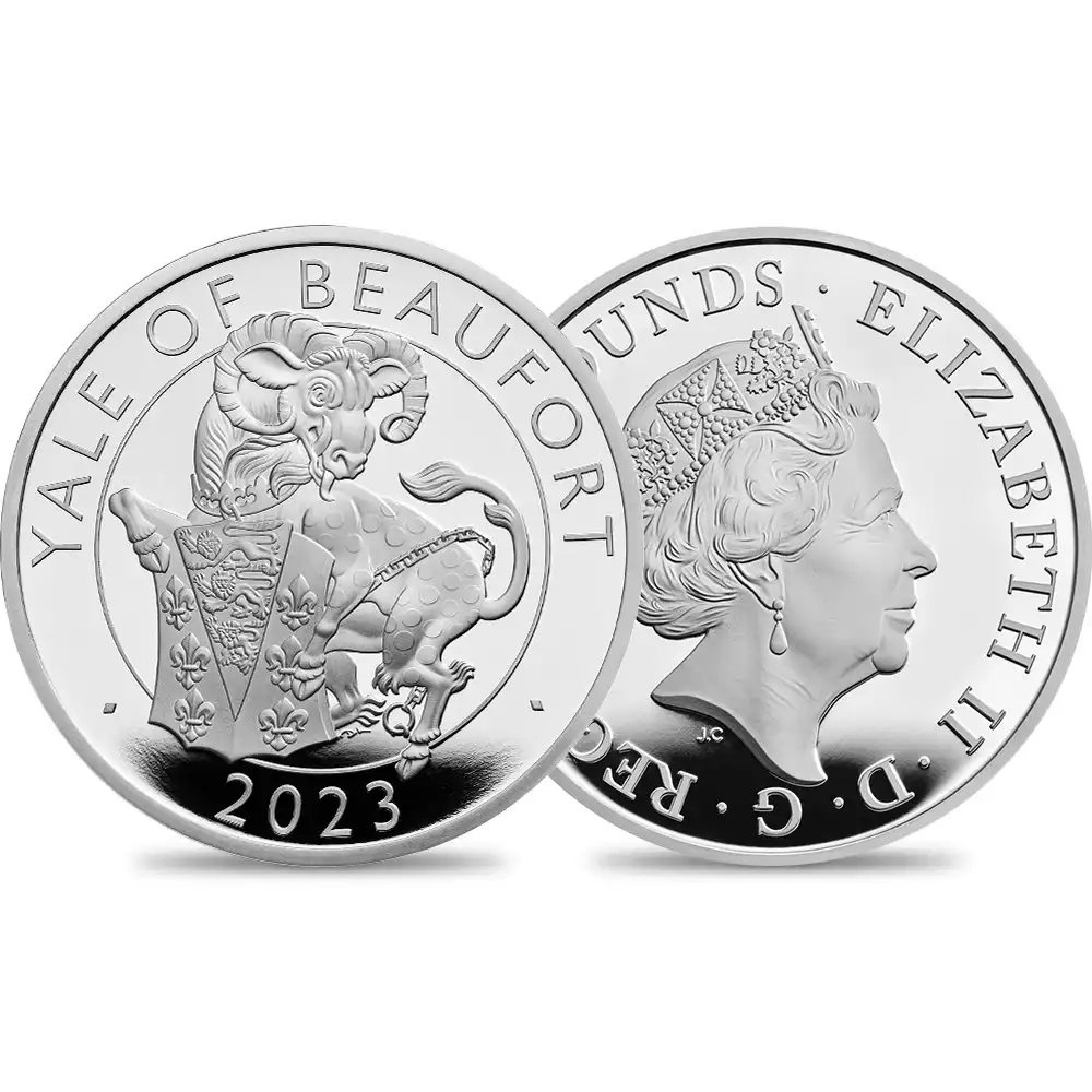 2023 エリザベス2世 ロイヤルテューダービースト ビューフォートのイェール 2ポンド1オンスプルーフ銀貨 未鑑定 箱付き【ご予約承り品】