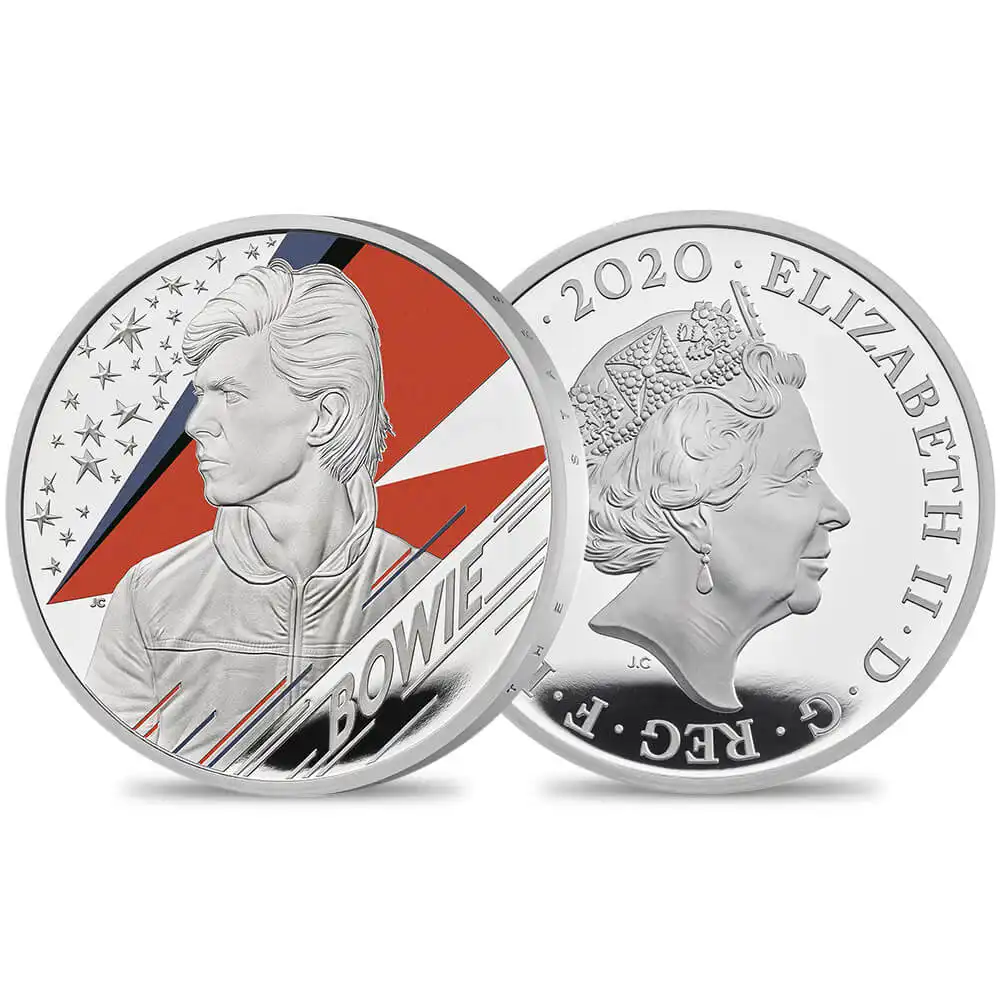 2020 エリザベス2世 ミュージックレジェンド第3弾 デヴィッド・ボウイ 2ポンド1オンスカラー銀貨  箱付き【ご予約承り品】
