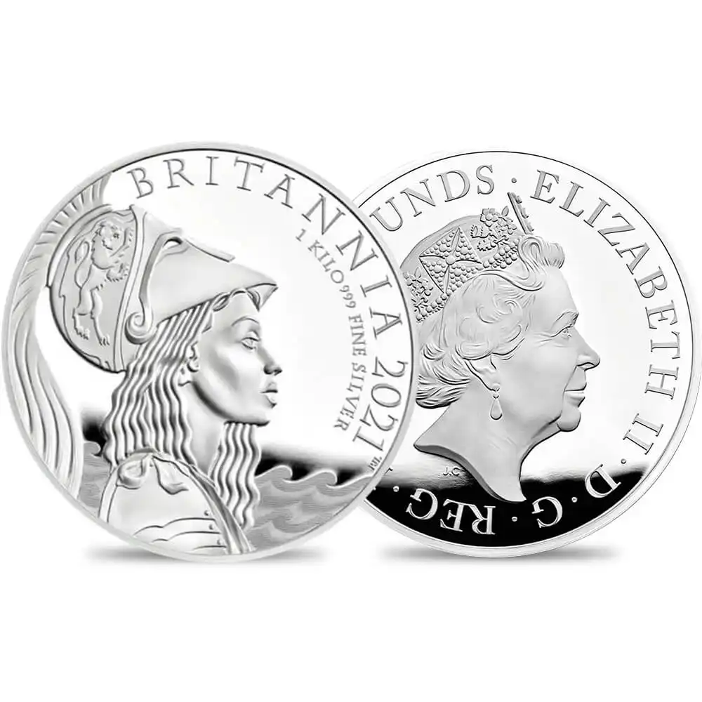 2021 エリザベス2世 プレミアムブリタニア 500ポンド1キロプルーフ銀貨 未鑑定 箱付き 【ご予約承り品】