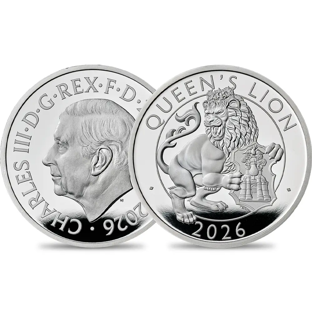 2026 チャールズ3世 ロイヤルテューダービースト 女王のライオン 2ポンド1オンスプルーフ銀貨 未鑑定 箱付き【ご予約承り品】