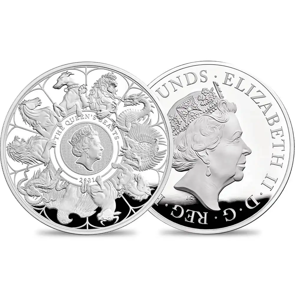 2021 エリザベス2世 クイーンズビースト コンプリーター 英国王室の十大守護獣 500ポンド1キロプルーフ銀貨 未鑑定 箱付き【ご予約承り品】