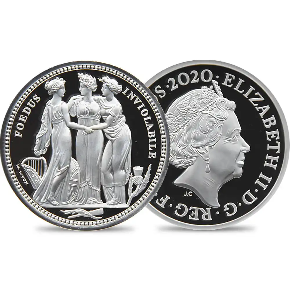2020 エリザベス2世 スリーグレーセス 5ポンド2オンス銀貨 ロイヤルミント発行 NGC PF70UC 箱付き