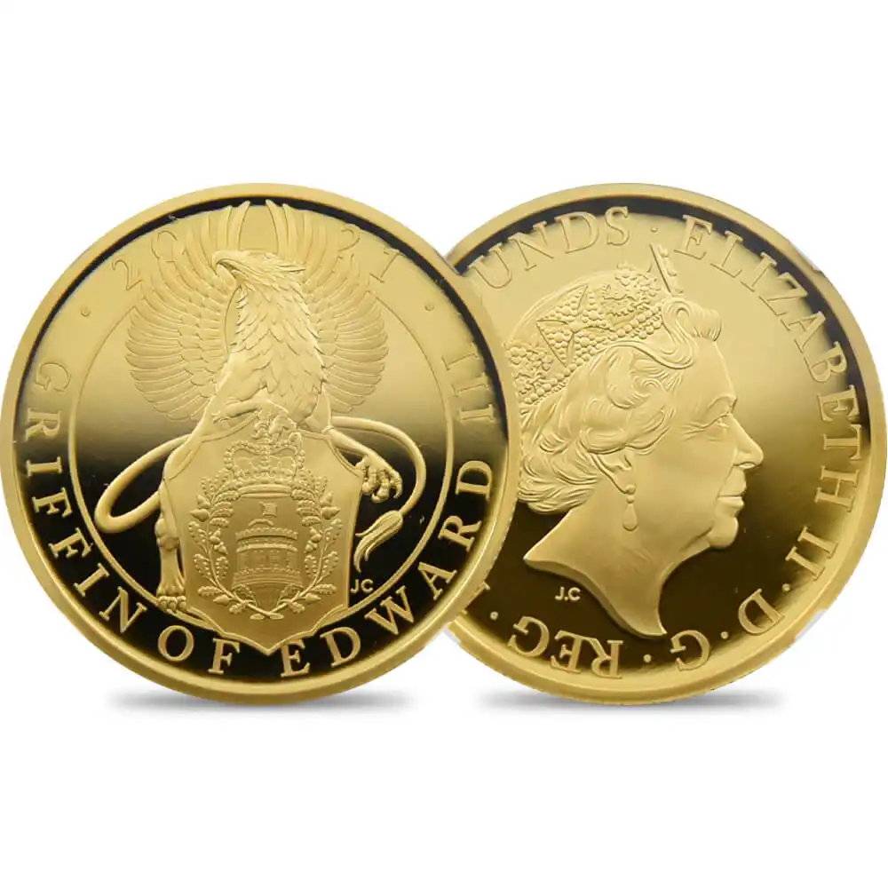 2021 エリザベス2世 クイーンズビースト エドワード3世のグリフィン 100ポンド1オンス金貨 NGC PF70UC 箱付き