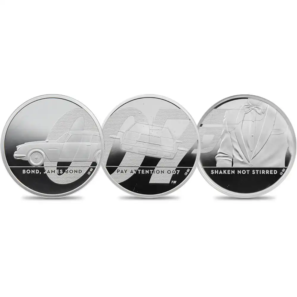 2020 エリザベス2世 007 ジェームズ・ボンド 5ポンド2オンス銀貨 3点セット NGC PF70UC