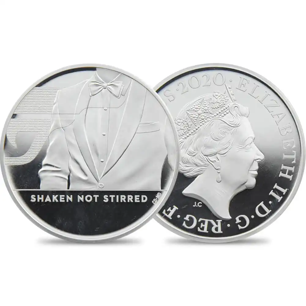 2020 エリザベス2世 007 ジェームズ・ボンド 第3貨 5ポンド2オンス銀貨 PCGS PR70DC 箱付き