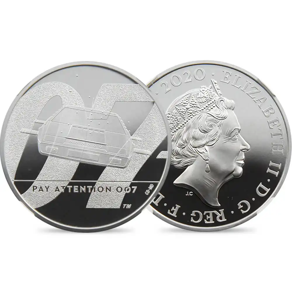 2020 エリザベス2世 007 ジェームズ・ボンド 第2貨 2ポンド1オンス銀貨 ファーストリリース NGC PF70UC 箱付き