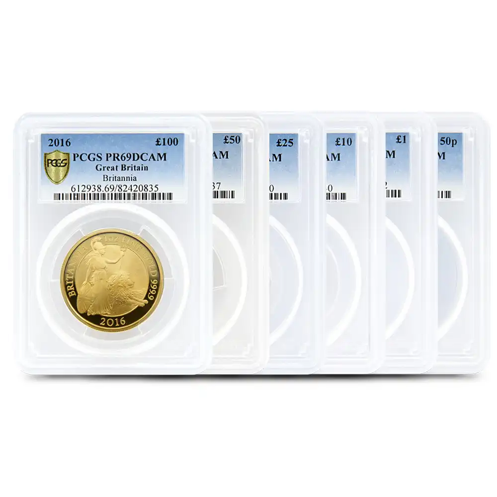 2016 エリザベス2世 ブリタニア 100ポンド・50ポンド・25ポンド・10ポンド・1ポンド・50ペンス金貨6枚セット PCGS PR69-70DC