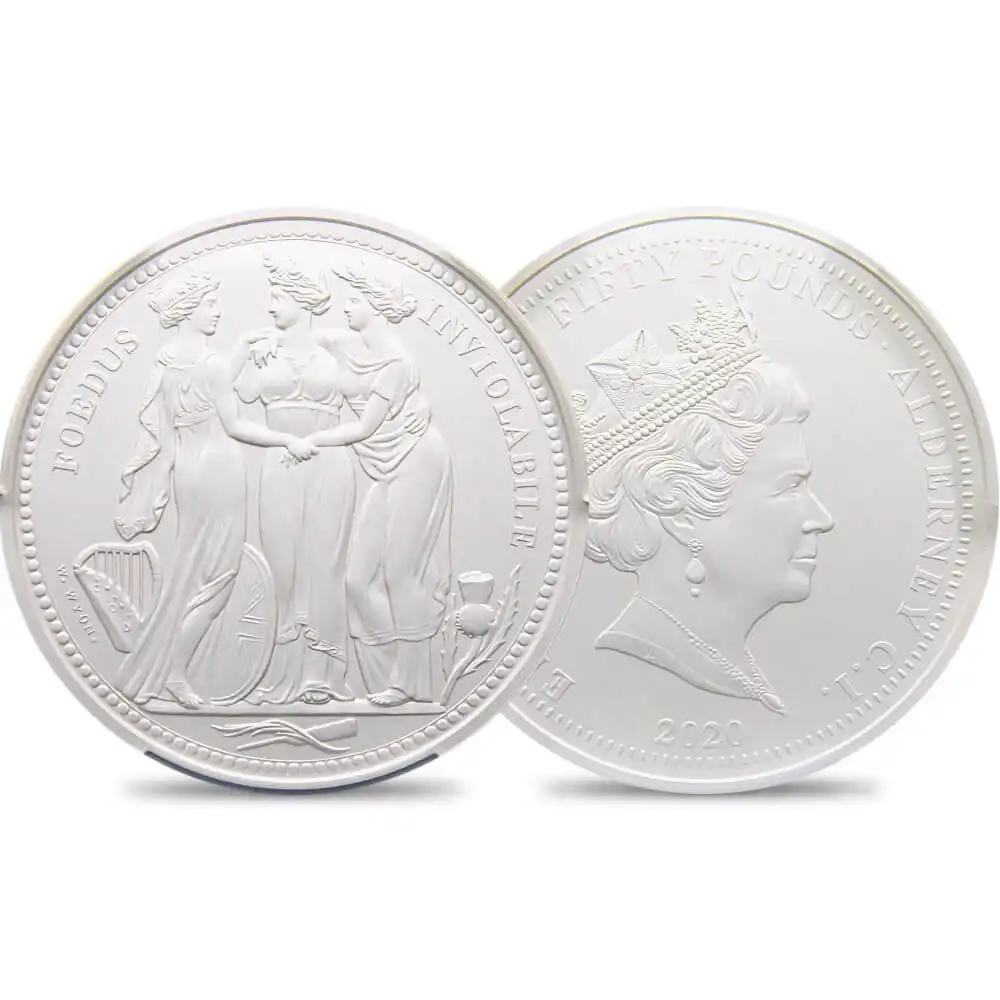 オルダニー島 2020 エリザベス2世 スリーグレーセス 50ポンド10オンス銀貨 マットプルーフ仕上げ PCGS PR70鑑定品 限定50枚