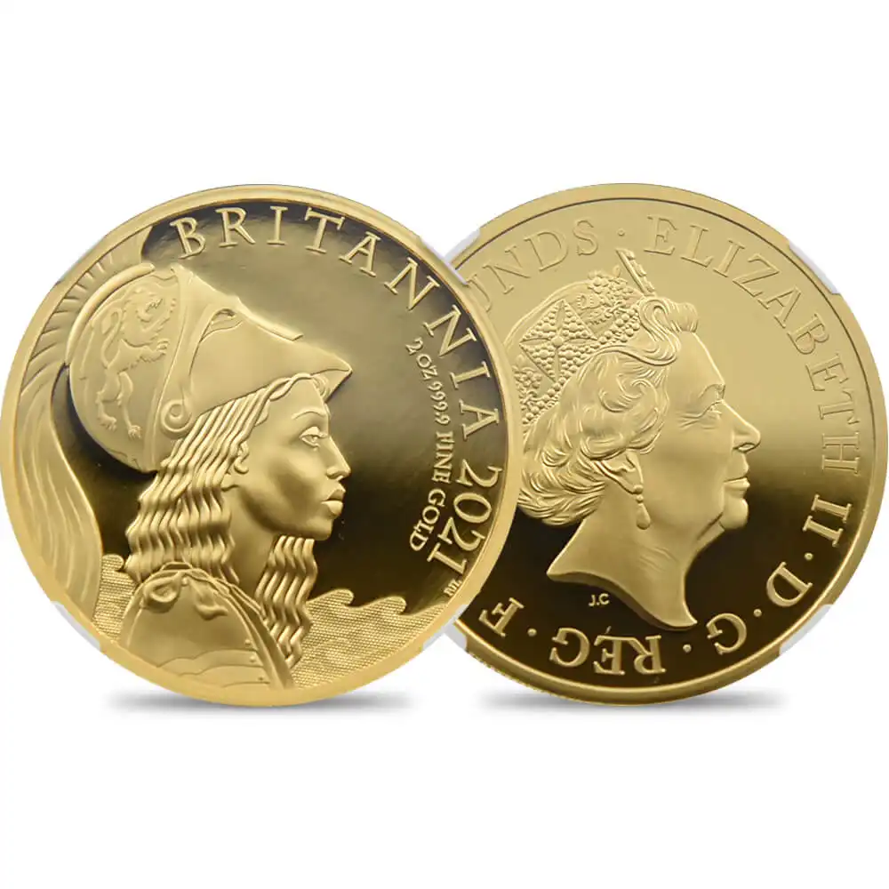 2021 エリザベス2世 プレミアムブリタニア 200ポンド2オンス金貨 ファーストリリース NGC PF70UC 箱付き