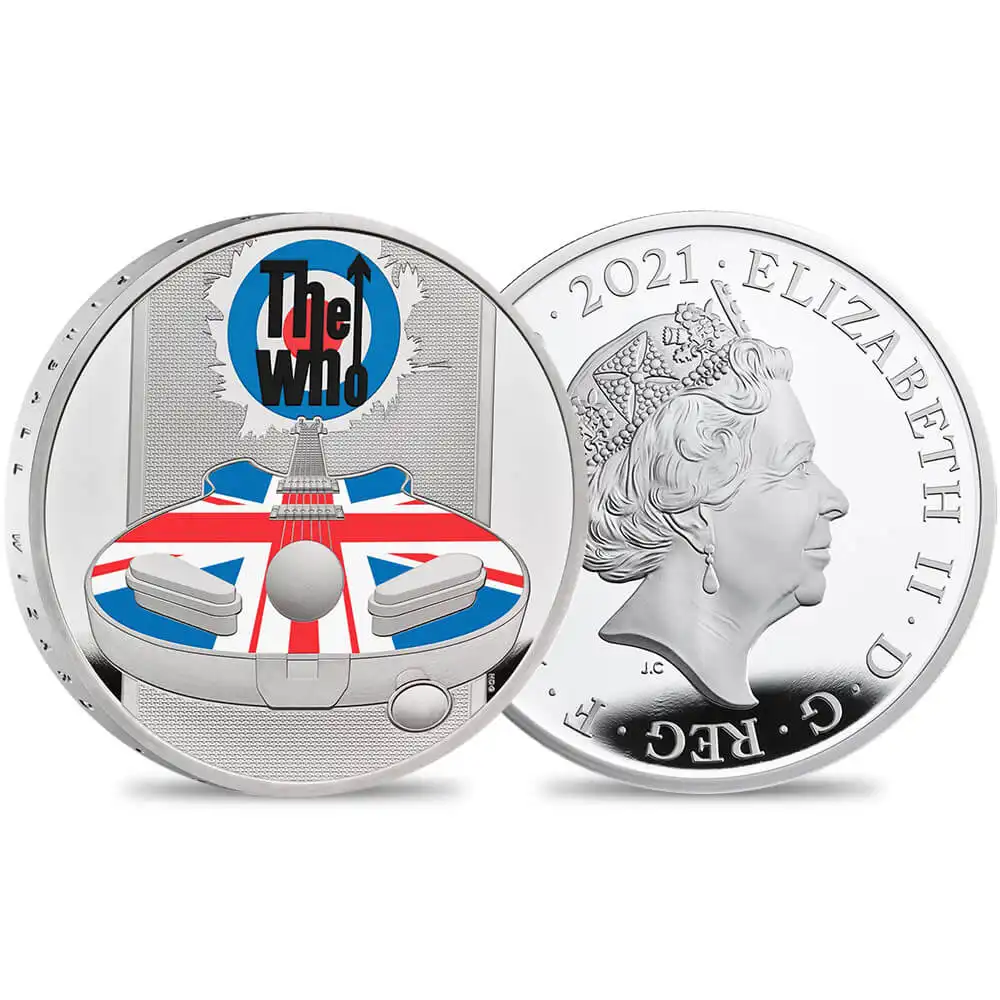 2021 エリザベス2世 ミュージックレジェンド第4弾 The Who 2ポンド1オンスプルーフカラー銀貨 未鑑定 箱付き【ご予約承り品】