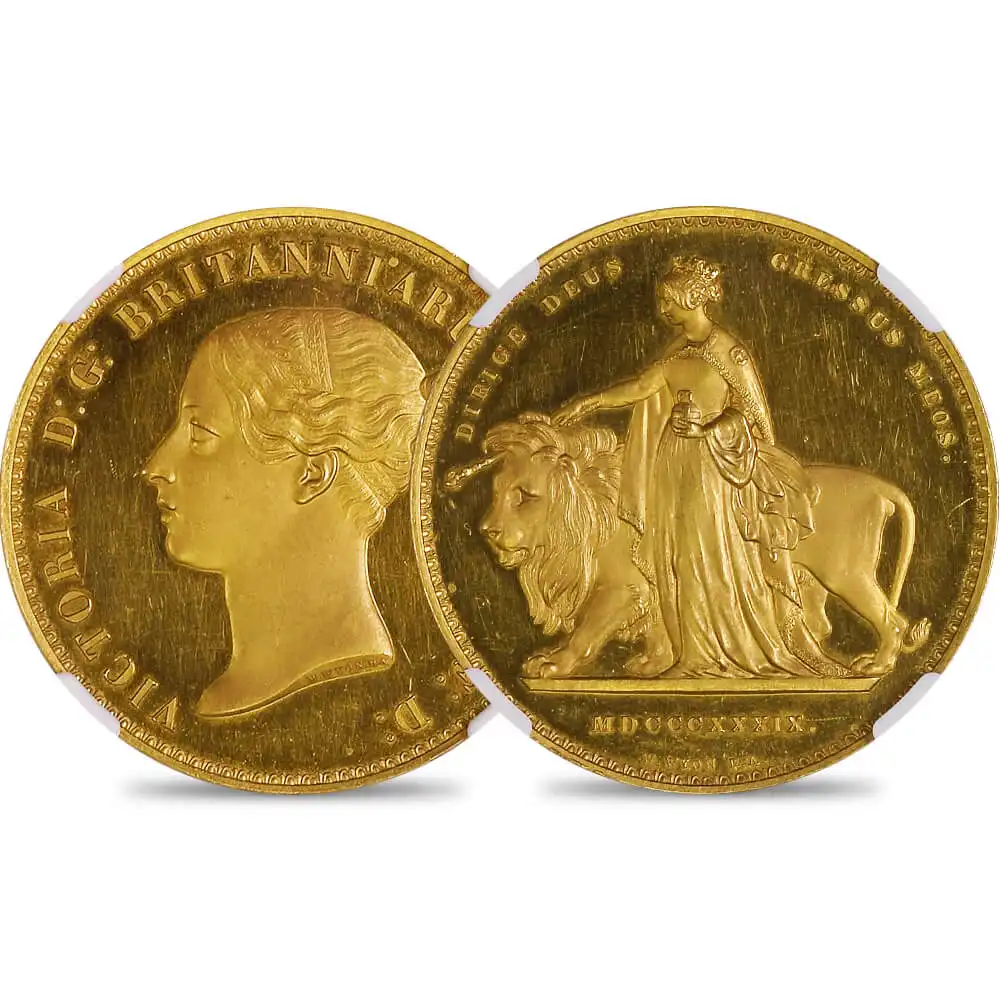 1839 ヴィクトリア女王 ウナ＆ライオン 5ポンド金貨 NGC PF62+UC WR-278【ご予約承り品】