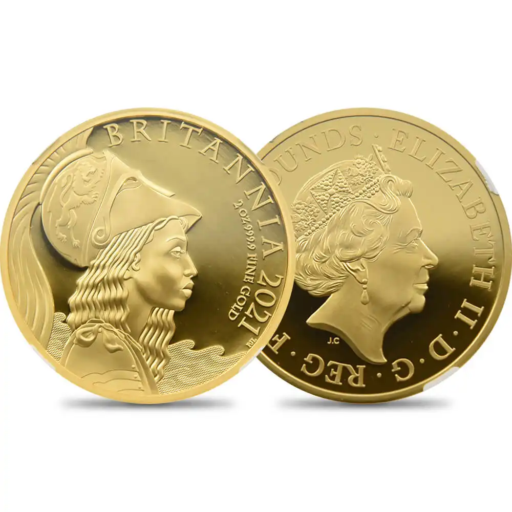 2021 エリザベス2世 プレミアムブリタニア 200ポンド2オンス金貨 ファーストリリース NGC PF70UC 箱付き