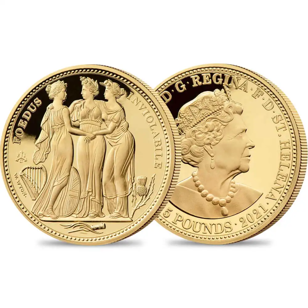 セントヘレナ 2021 エリザベス2世 スリーグレーセス 5ポンド1オンスプルーフ金貨 未鑑定 【ご予約承り品】