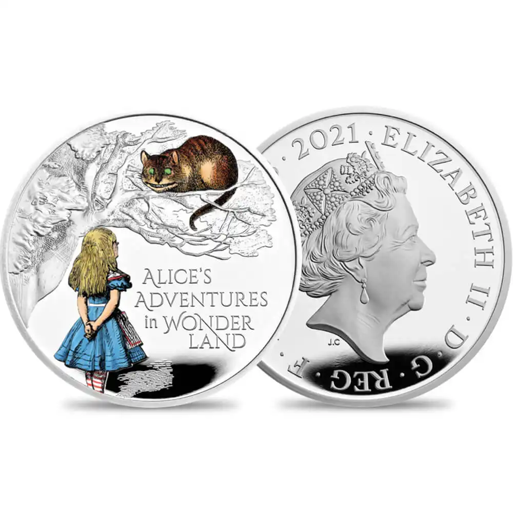 2021 エリザベス2世 不思議の国のアリス 2ポンド1オンスプルーフカラー銀貨 ロイヤルミント発行 未鑑定 発行枚数3510枚 【ご予約承り品】