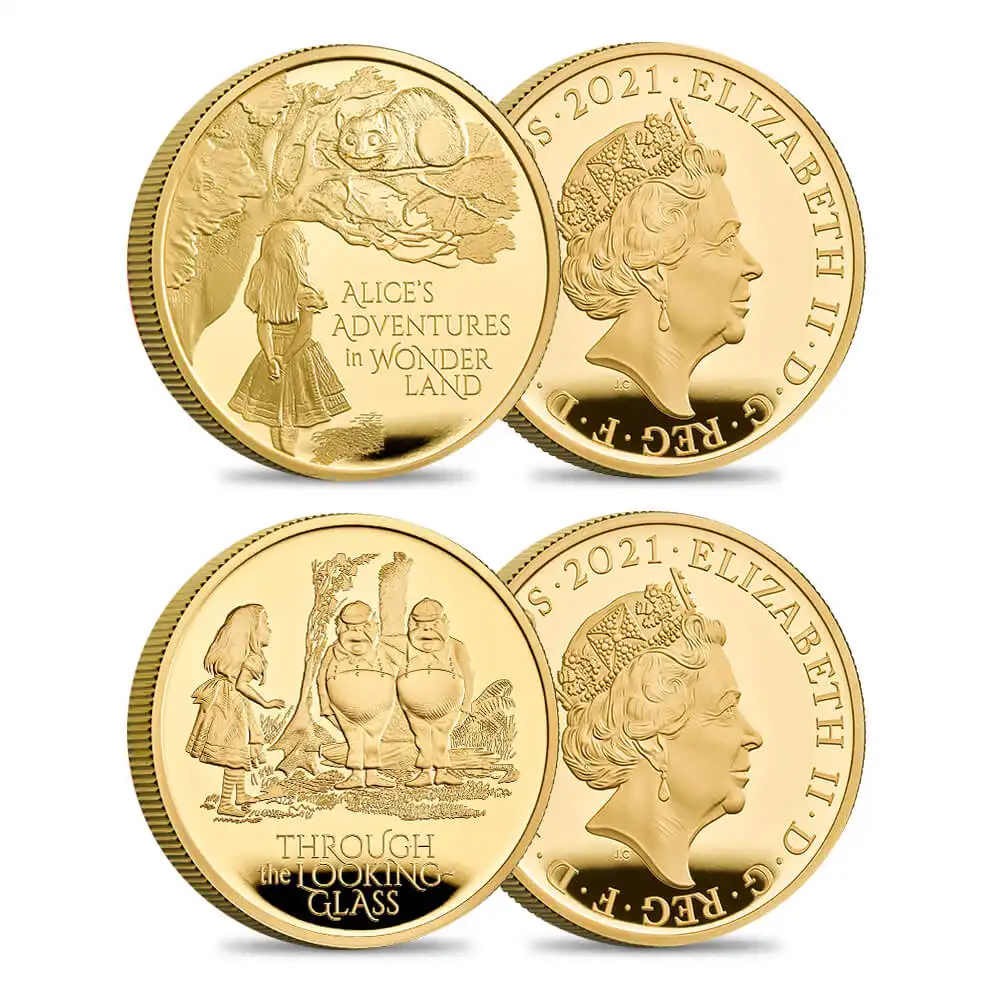 2021 エリザベス2世 アリスの冒険 100ポンド1オンスプルーフ金貨  2枚セット ロイヤルミント発行 未鑑定 発行数160セット 箱付き  【ご予約承り品】