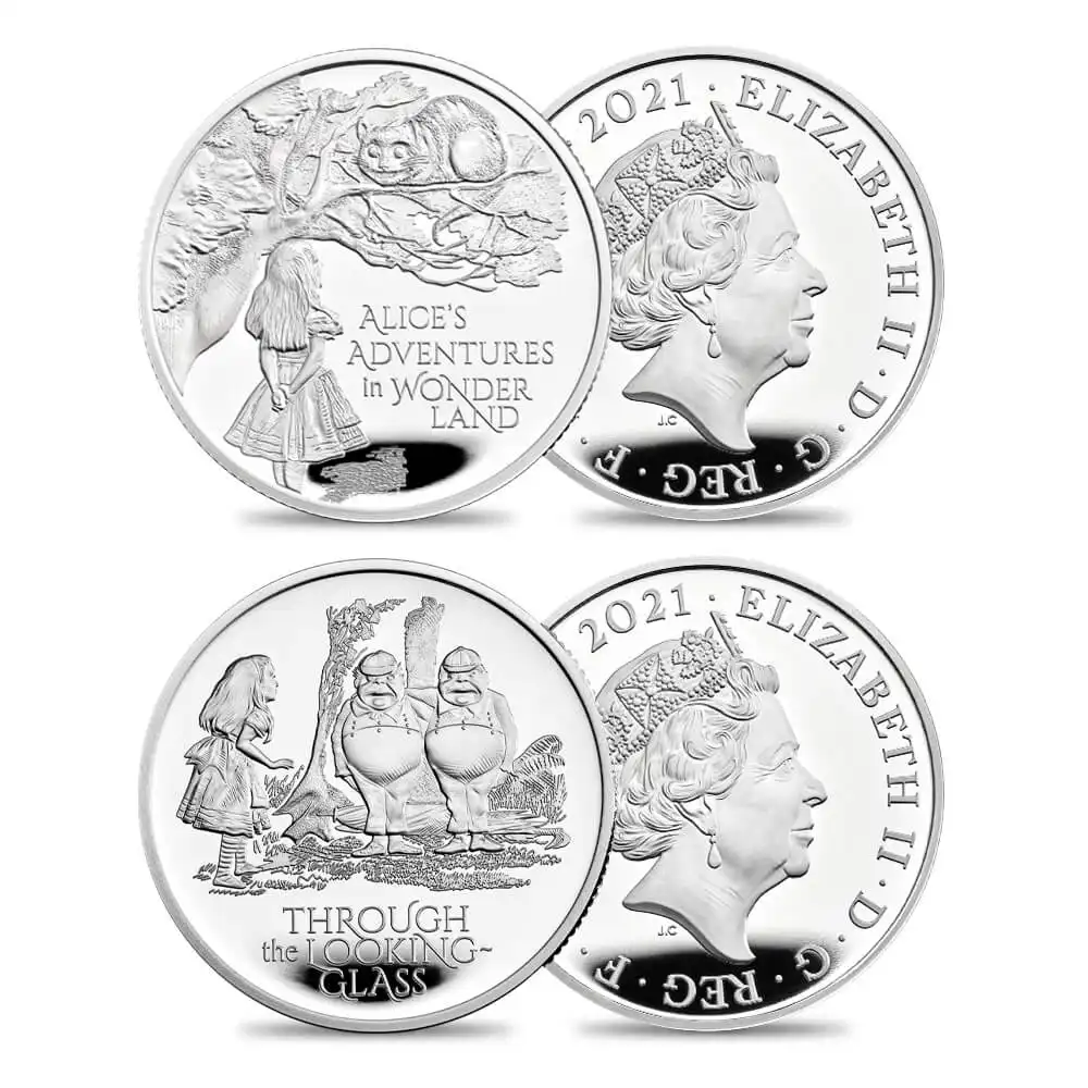2021 エリザベス2世 アリスの冒険  1ポンド1/2オンスプルーフ銀貨  2枚セット ロイヤルミント発行 未鑑定 発行数5510セット 箱付き 【ご予約承り品】