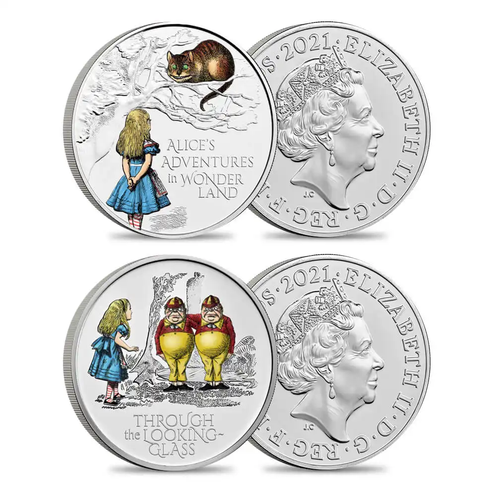 2021 エリザベス2世 アリスの冒険  5ポンドカラーBU銅貨  2枚セット ロイヤルミント発行 未鑑定 発行数15000セット 【ご予約承り品】