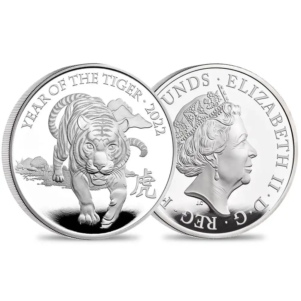 2022 エリザベス2世 干支寅年 10ポンド5オンスプルーフ銀貨 未鑑定 箱付き 【ご予約承り品】