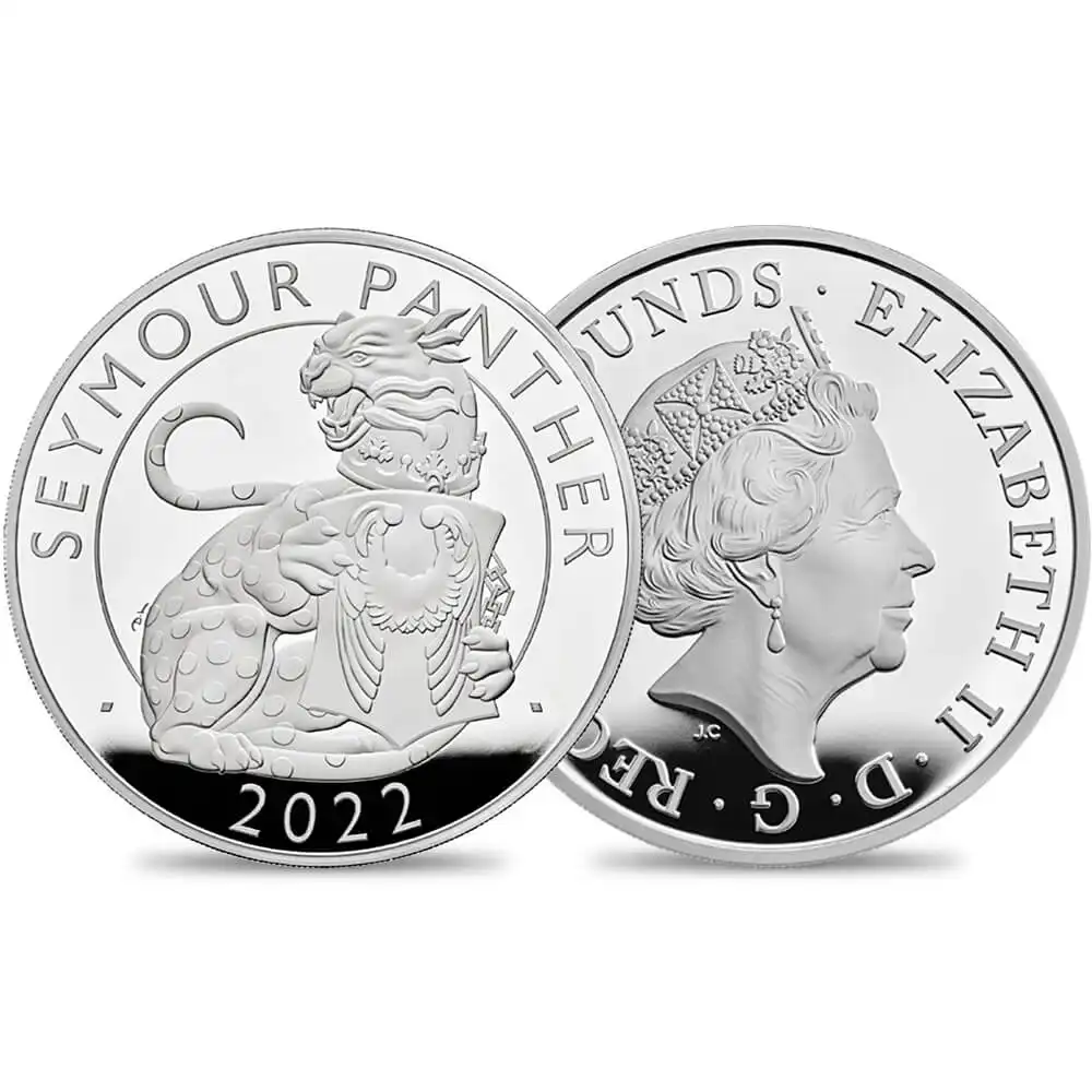 2022 エリザベス2世 ロイヤルテューダービースト シーモアの豹 5ポンド2オンスプルーフ銀貨 未鑑定 箱付き【ご予約承り品】