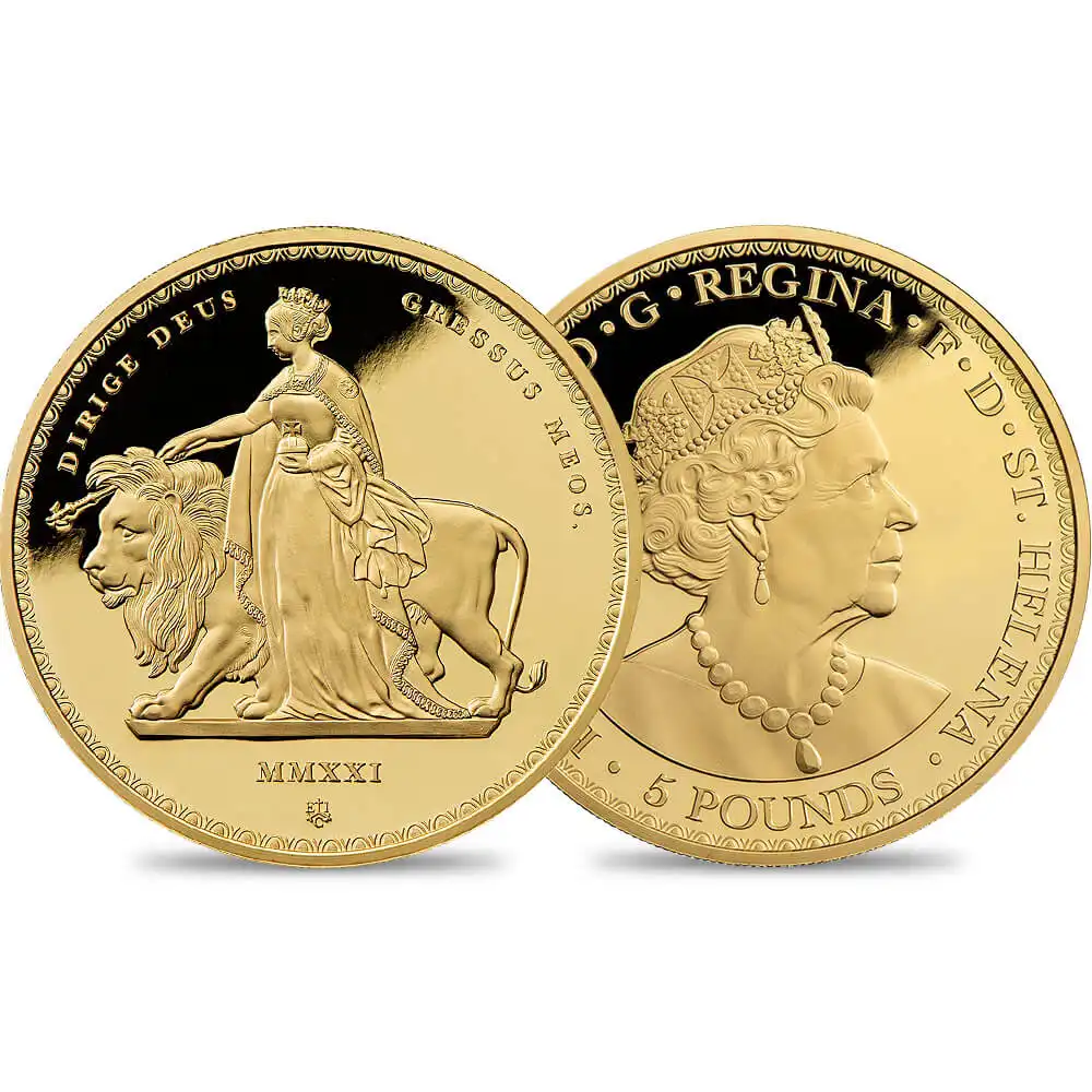 セントヘレナ 2021 エリザベス2世 ウナ＆ライオン（ワイオン版） 5ポンド5オンスプルーフ金貨 未鑑定【ご予約承り品】