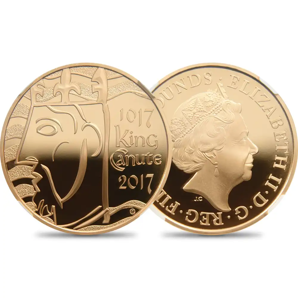 2017 エリザベス2世 クヌート1世戴冠1000周年記念 5ポンド金貨 NGC PF70UC 箱付き