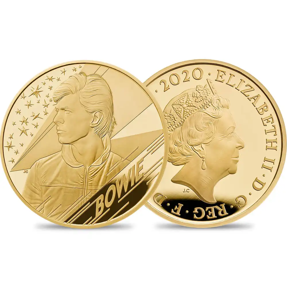 2020 エリザベス2世 ミュージックレジェンド第3弾 デヴィッド・ボウイ 25ポンド1/4オンス金貨 箱付き  【ご予約承り品】