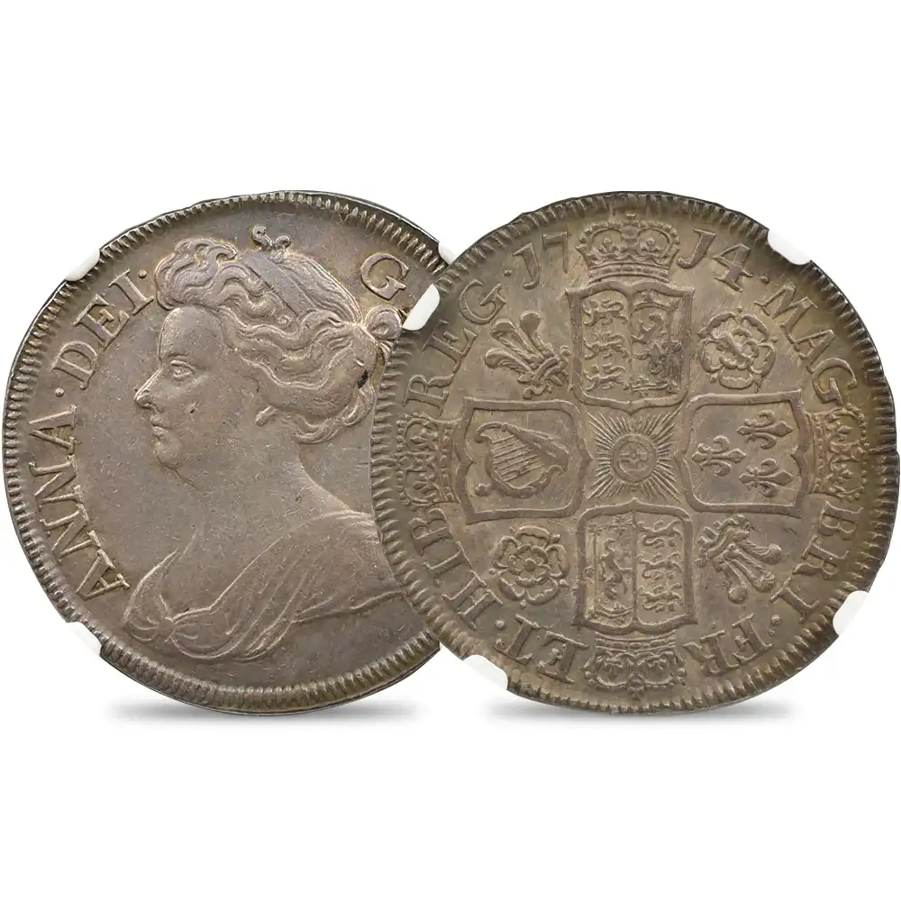 1714 アン女王 1/2クラウン銀貨 NGC AU55 ESC-585