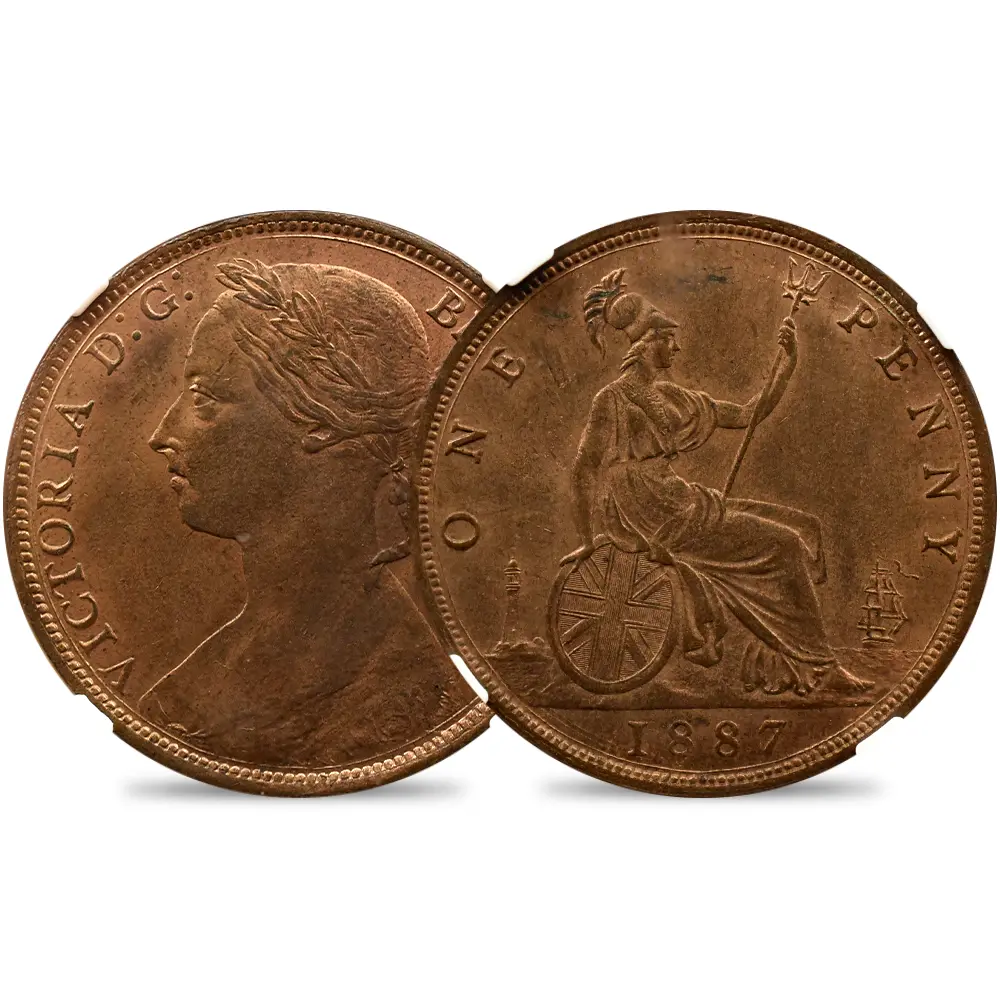 1887 ヴィクトリア女王 ブリタニア エリック・P・ニューマン・コレクション ペニー銅貨 NGC MS64RB