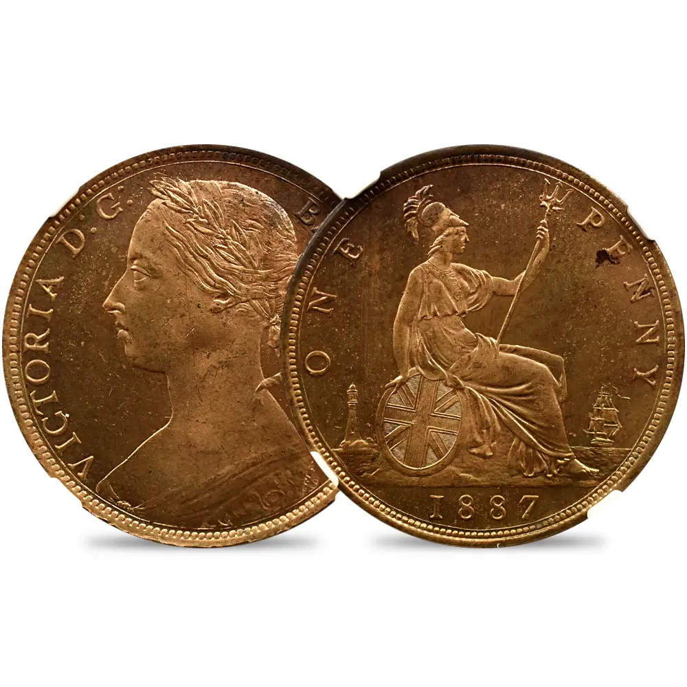 1887 ヴィクトリア女王 ブリタニア ペニー銅貨 NGC MS64RB Thorburn Collection