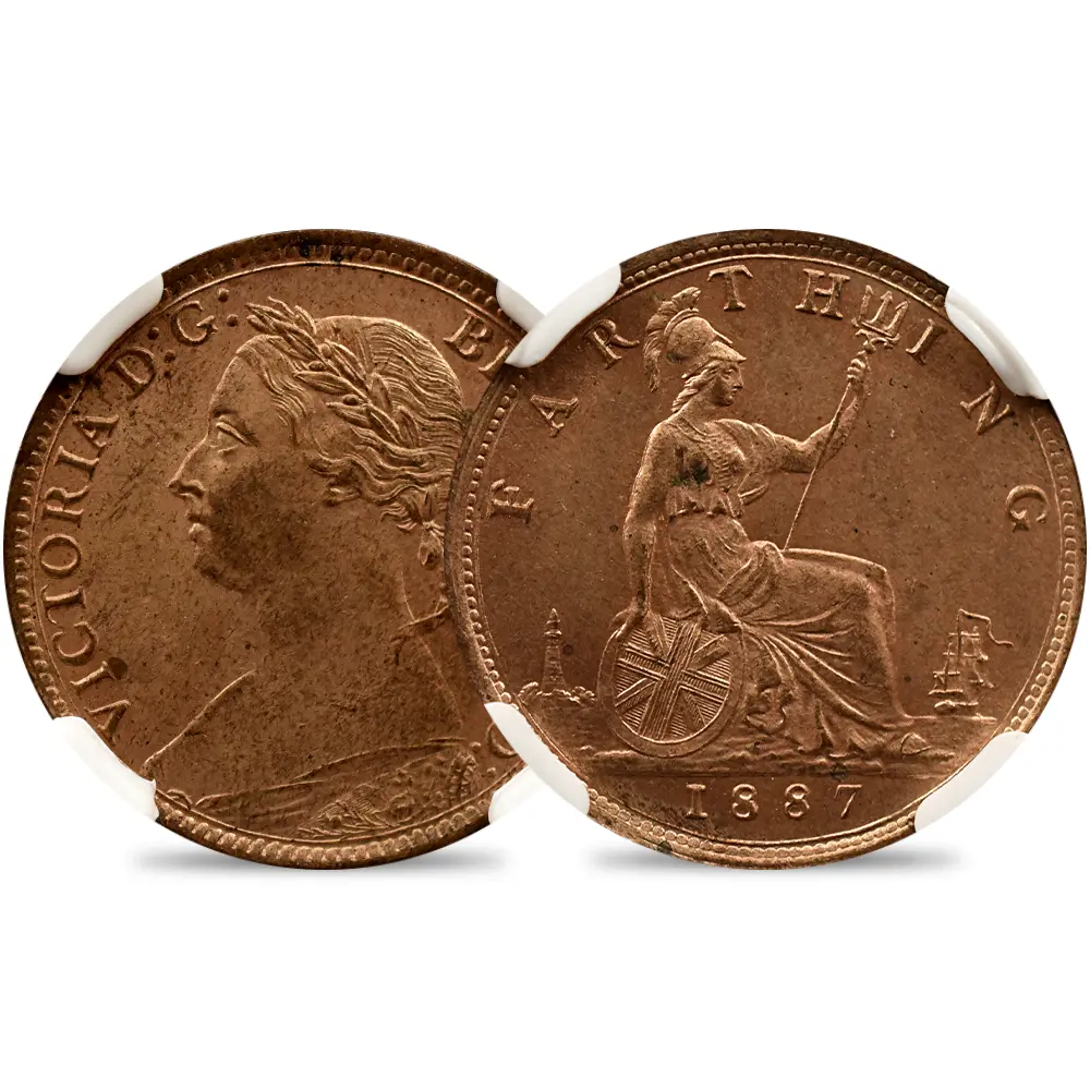1887 ヴィクトリア女王 ブリタニア 1/4ペニー銅貨 NGC MS64RB Thorburn Collection